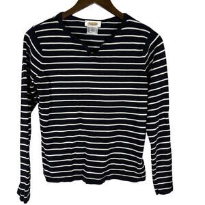 Talbots Navy Cream Striped Silk Long Sleeved Sweater S Petite Classic Preppy